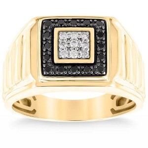 Pompeii3 1/3Ct Black Diamond Men's Anniversary Wedding Ring Polished Band Yellow Gold - 1 of 3