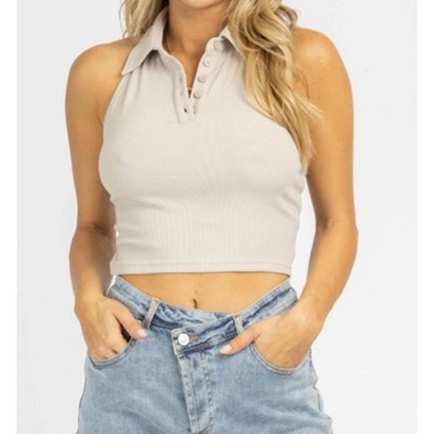 Women's COLLARED HALTER TANK - Bailey Rose
