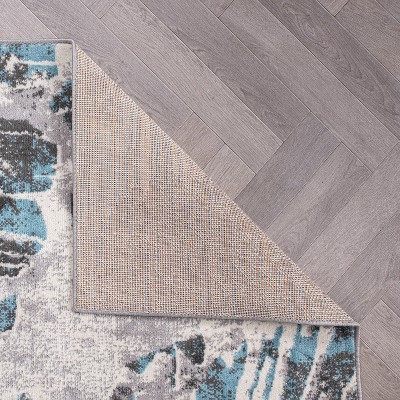 Blue and Gray Floral Stain-Resistant Runner Rug 2' x 7'