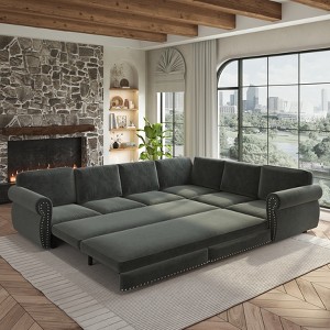 GDFStudio Keene 6-Seater L-Shaped Chenille Sectional Sofa Bed with Pull-Out Sleeper - 1 of 4