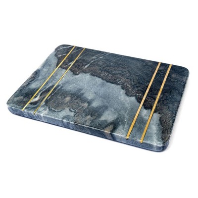 Dark Gray Marble and Brass Inlay Rectangular Pastry Board