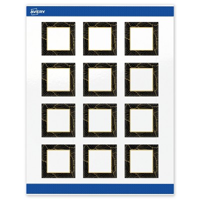 Avery Square Labels, Black with Gold Pattern, 2" x 2"