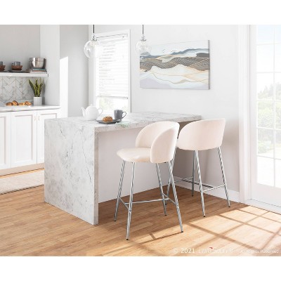 Fran Chrome and Cream Velvet Contemporary Counter Stool, Set of 2