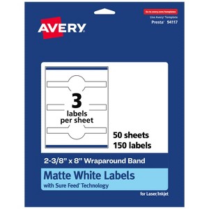 Avery Matte White Wraparound Band Labels with Sure Feed, 2-3/8" x 8", 150 White Labels, Permanent Label Adhesive, Laser/Inkjet Printable Labels - 1 of 4