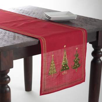 Saro Lifestyle Embroidered Christmas Tree Design Table Runner