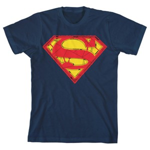 Superman Stitched Logo Youth Boys Navy T-Shirt - 1 of 2