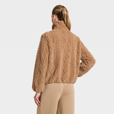 Women's Cable Knit Texture High Pile Fleece Jacket - All In 