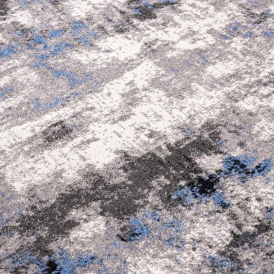 Blue and Gray Abstract 5' x 7' Stain-Resistant Synthetic Area Rug