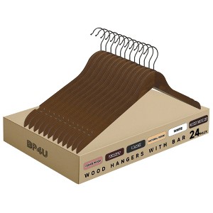 BP4U Premium Solid Wood Coat Hangers, Heavy Duty Non-Slip Hangers with 360° Swivel Hook & Contoured Shoulders, Space-Saving for Jackets & Suits - 1 of 4