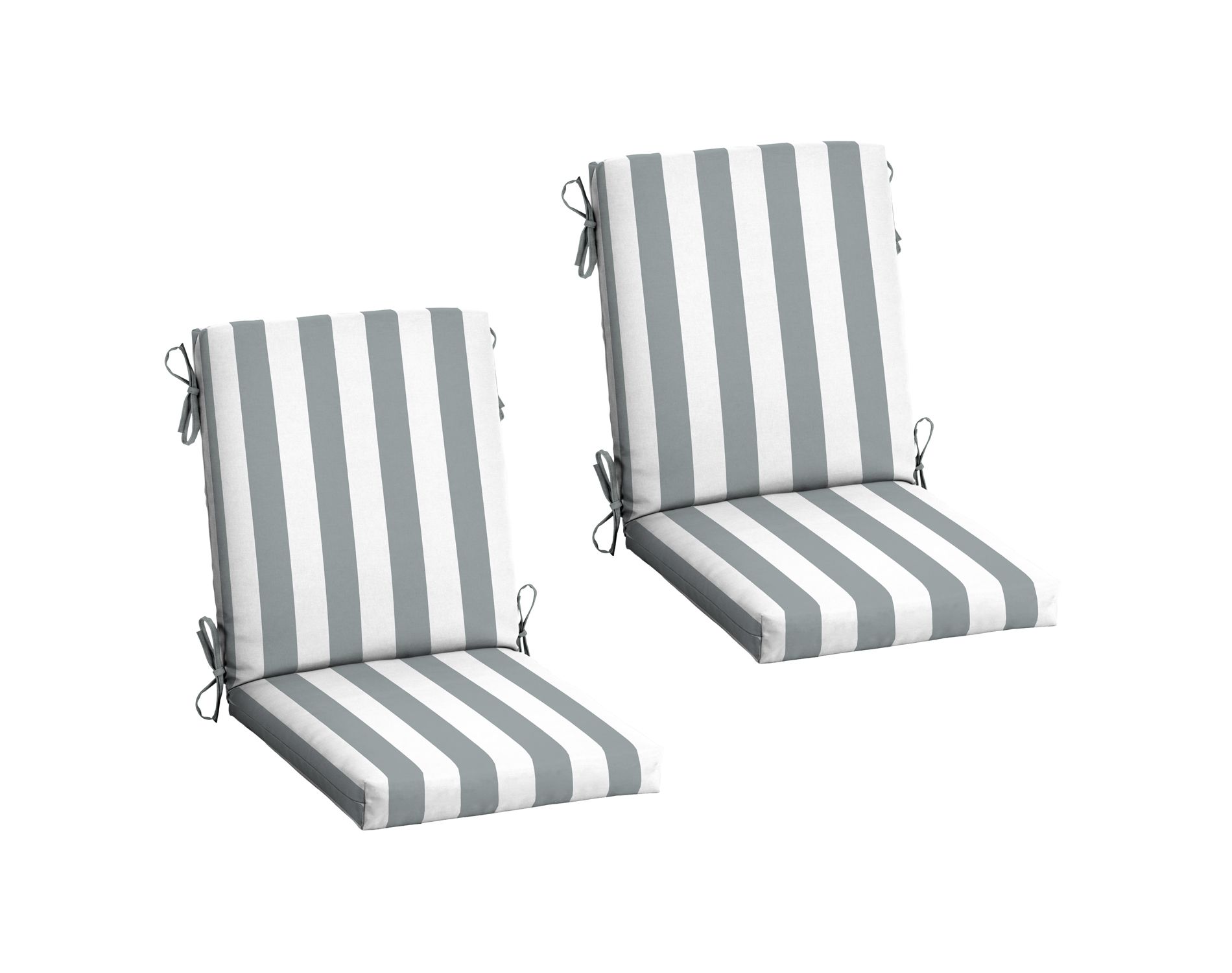 ARDEN 2-Pack Outdoor Patio Dining Chair Cushion, 20x44, Rain-Proof Seat Pad, Fade-Resistant Outdoor Cushion Stone Grey Cabana Stripe