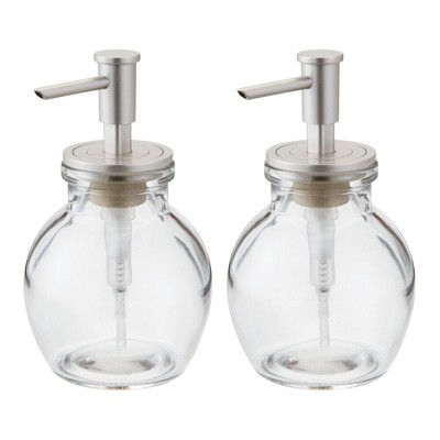 mDesign Round Glass Refillable Liquid Soap Dispenser Pump, 2 Pack