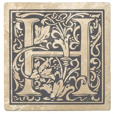 Christmas by Krebs Set of 4 Ivory and Gray "H" Square Monogram Coasters 4"