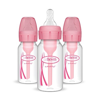 Dr. Brown's Natural Flow Anti-Colic Options+ Narrow Baby Bottles 0m+ - Pink - 4oz/3pk