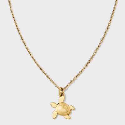 Tiny Tags 14K Gold Ion Plated Sea Turtle Pendant Necklace - Gold