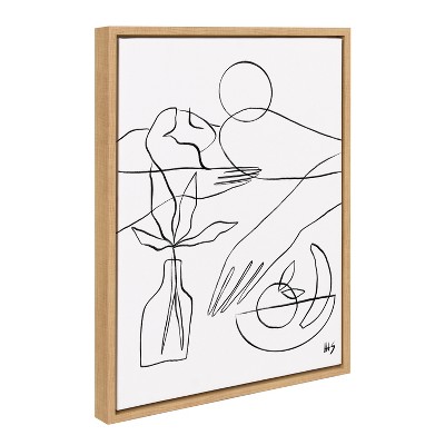 Natural Framed Abstract Line Art Canvas Print 18x24
