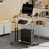 HOMCOM Standing Desk with Power Outlets, Height Adjustable Stand Up Desk with Tiltable Tabletop, Lockable Wheels, Shelf, for Home Office, Oak - 3 of 4