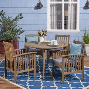 Christopher Knight Home Maura Outdoor Acacia Wood 5 Piece Dining Set with Water Resistant Cushion - 1 of 4