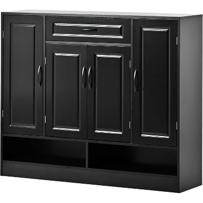 Shoe Cabinet for Entryway Ample Storage Space Shoe Organizer with Drawer Doors Open Shelf for Heels Slippers Black