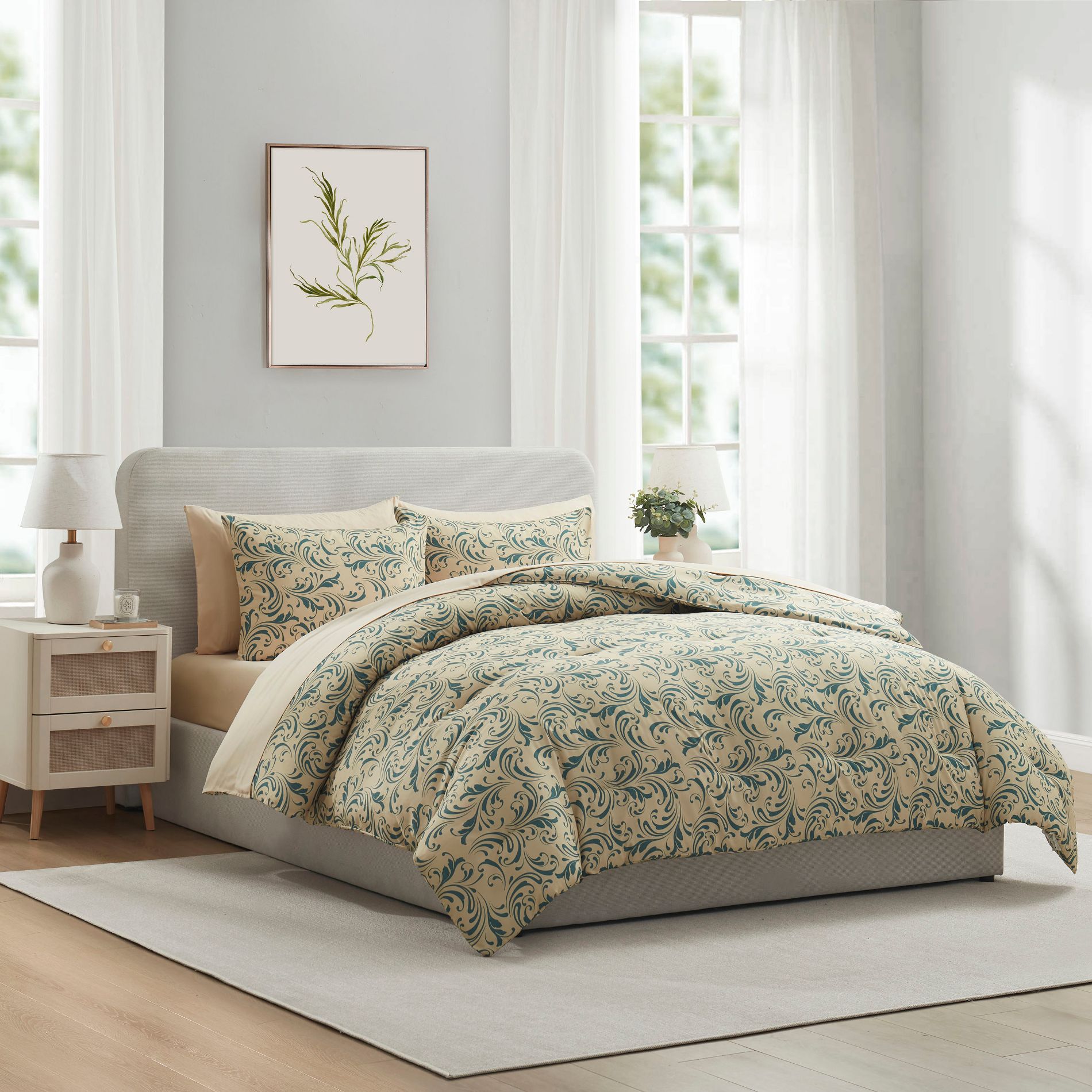Nestl Bed in a Bag, 7pc Comforter Set Biomorphic Design, Modern Comforter Sets with Sheets, Bed in a Bag Set