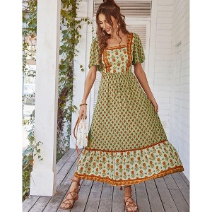 Clearlove Womens Summer Floral Print Cotton Short Sleeve Flowy Dress - 1 of 4