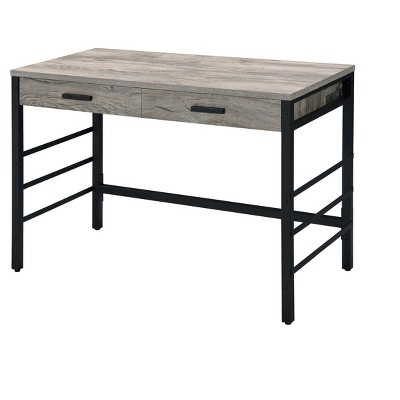 Vynxaria Light Weathered Oak Black Desk USB Charging Rustic-Chic Writing Table for Home Office