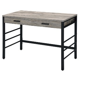 Vynxaria Light Weathered Oak Black Desk USB Charging Rustic-Chic Writing Table for Home Office - 1 of 4
