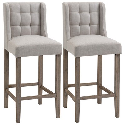 Vatros Modern Bar Stools, Tufted Upholstered Barstools, Pub Chairs with Back, Rubber Wood Legs for Kitchen, Dinning Room, Set of 2