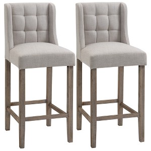 Vatros Modern Bar Stools, Tufted Upholstered Barstools, Pub Chairs with Back, Rubber Wood Legs for Kitchen, Dinning Room, Set of 2 - 1 of 4