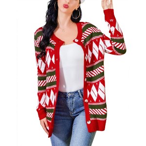 Coolmee Ugly Christmas Cardigan for Women Open Front Button Sweater Long Sleeves Casual Knitted Outfits - 1 of 4