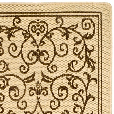 Natural and Brown Floral Indoor/Outdoor Area Rug