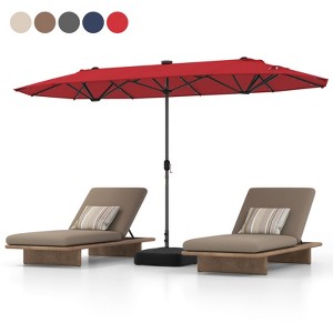 Tangkula 13 FT Patio Umbrella Double-Sided Market Umbrella with 36 Solar-Powered LED Lights Cross Base Included Beige/Grey/Navy/Red/Tan - 1 of 4