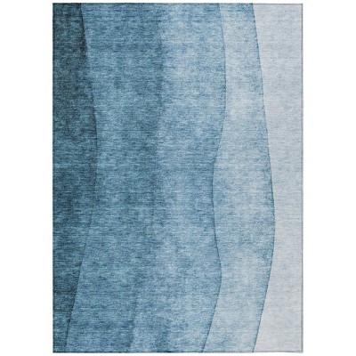 Denim Blue And Navy Blue Ombre Washable Indoor Outdoor Area Rug
