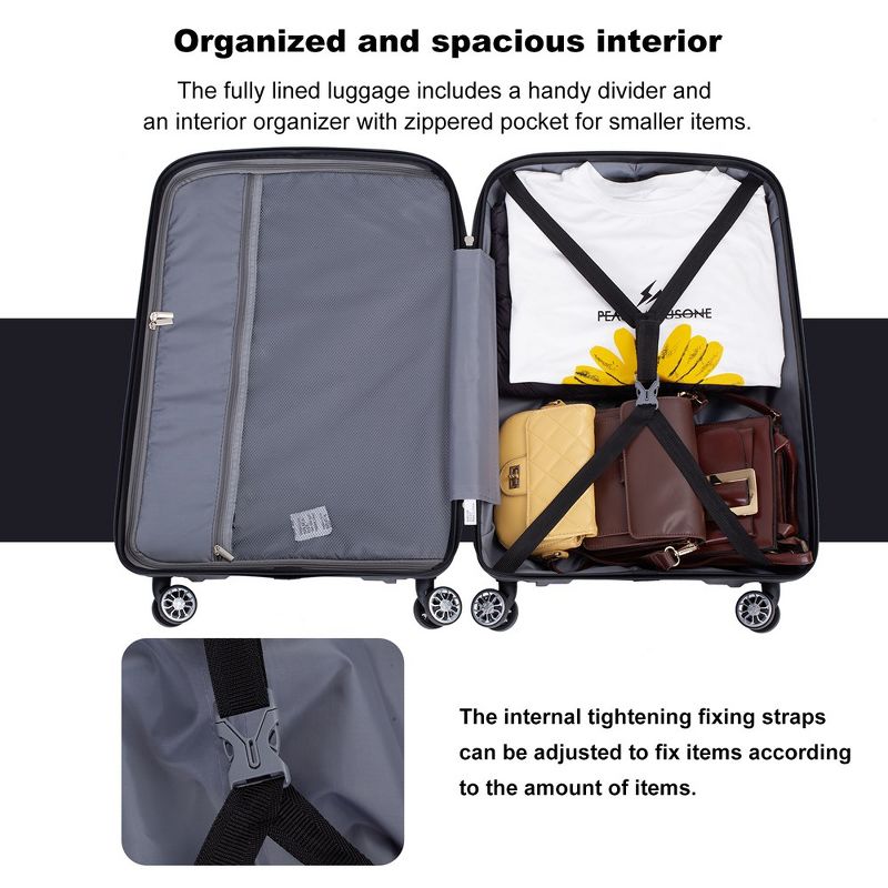 Hardshell Luggage Sets 3 Piece With Tsa Lock And 360 Degree Double Spinner Wheels Pp Lightweight Durable Hand Luggage (20"/24"/28"), 3 of 7