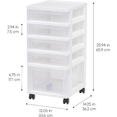 White 5-Drawer Rolling Plastic Storage Cart with Organizer Top