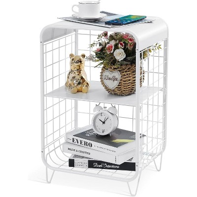 Cute Kids Pink Nightstand,Metal Side Table,3 Tier End Table with Storage,Vintage Bedside Table