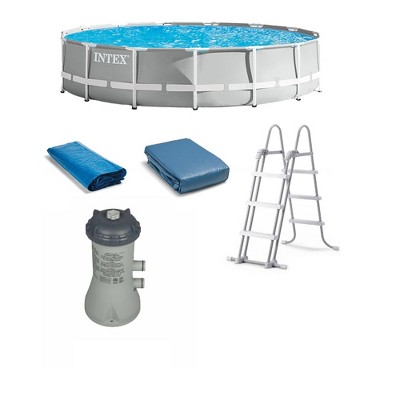 Intex 15’ x 42” Prism Frame Above Ground Swimming Pool Set and Pool Filter Pump