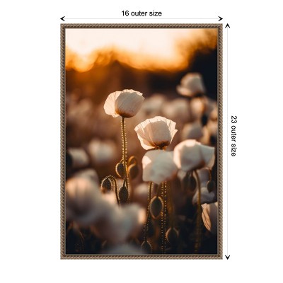 White Poppy Field Beaded Framed Canvas Wall Art