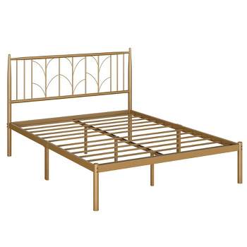Metal Platform Bed Frame with Headboard, Modern Mattress Foundation, 12” Under Bed Storage, No Box Spring Needed, Easy Assembly, Gold