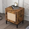 Wooden Bedside Table with Rattan Door, Durable Construction, Stylish Design,  for Bedroom, Living Room， - 4 of 4