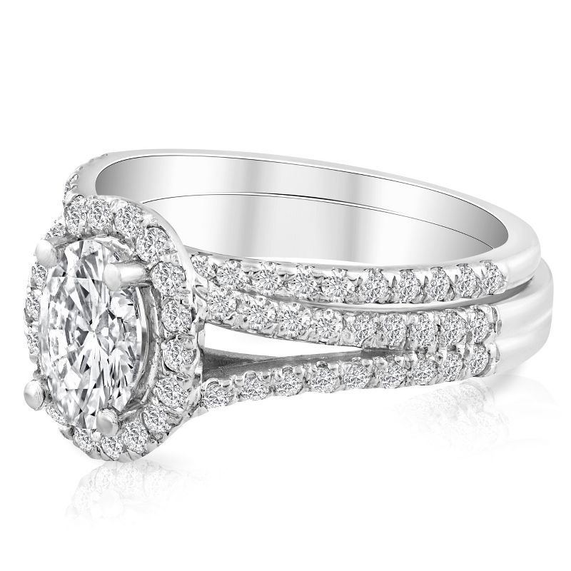 Pompeii3 1.75Ct Diamond & Oval Moissanite Engagement Wedding Ring Set 14k White Gold, 3 of 5