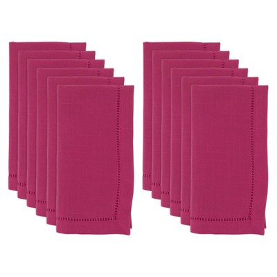 20" 12pk Polyester Hemstitched Border Dinner Napkins Pink - Saro Lifestyle