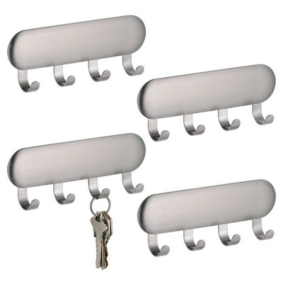 iDesign Self-Adhesive Key Rack with 4 Hooks - Set of 4 - Brushed