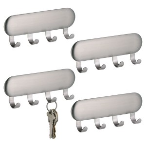 iDesign Self-Adhesive Key Rack with 4 Hooks - Set of 4 - Brushed - 1 of 4