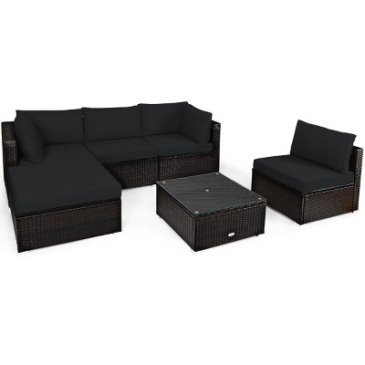 Tangkula 6pcs Patio Rattan Furniture Set Outdoor Sectional Sofa Set W ...