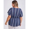 GRACE & GRANDEUR Women's Plus Size Boho Floral Print Drawstring Collar Ruffle Sleeve Gathered Ties Babydoll Blouses - 3 of 4