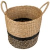 Northlight Woven Table and Floor Cylindrical Seagrass Baskets - Black and Beige - Set of 3 - 4 of 4