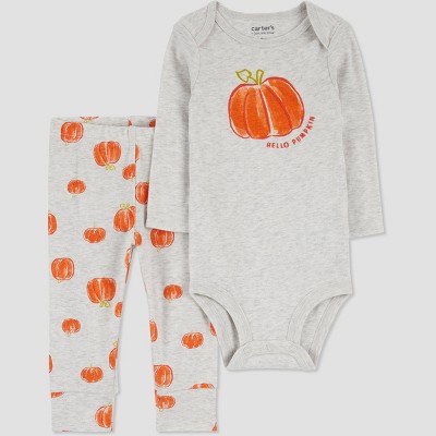 Image of Carter's Just One You® Baby 'Hello Pumpkin' Top and Bottom Set - Orange/Gray Newborn