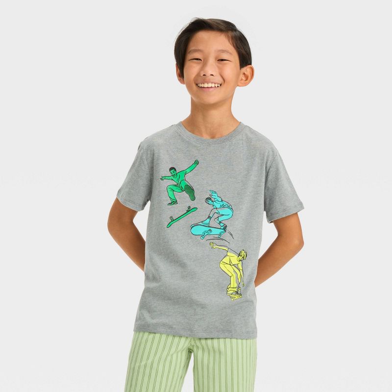 Boys' Short Sleeve Skateboard Riders Graphic T-Shirt - Cat & Jack™ Gray, 1 of 5