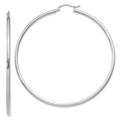 Black Bow Jewelry 2mm, 14k White Gold Classic Round Hoop Earrings, 60mm (2 3/8 Inch)