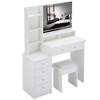 Okak Vanity Table with Drawer & Stool, Sliding Mirror + Hair Dryer Rack, Multi-Layer Storage Organizer, Compact Dressing Station for Bedroom - 3 of 4